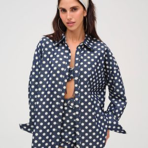 Dolly Dot Button-Down Top — Indigo