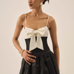 Emalie Taffeta Bodysuit — Black