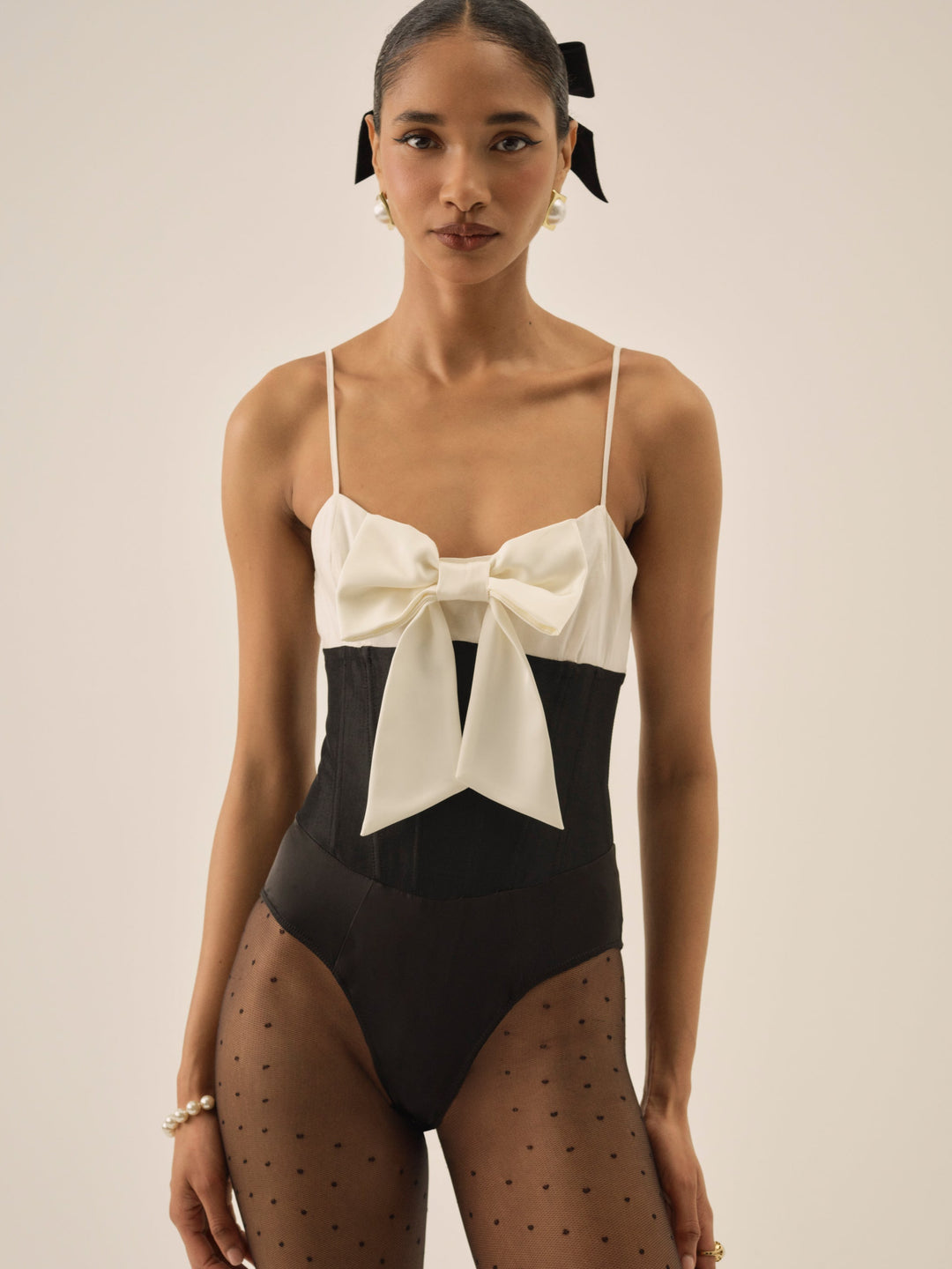 Emalie Taffeta Bodysuit — Black - Image 2