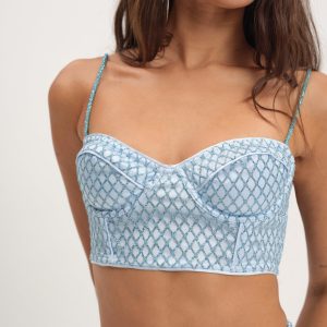 Glitter Grid Bustier Top — Blue