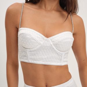 Glitter Grid Bustier Top — White