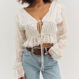 Jeanne Jacquard Top — Cream