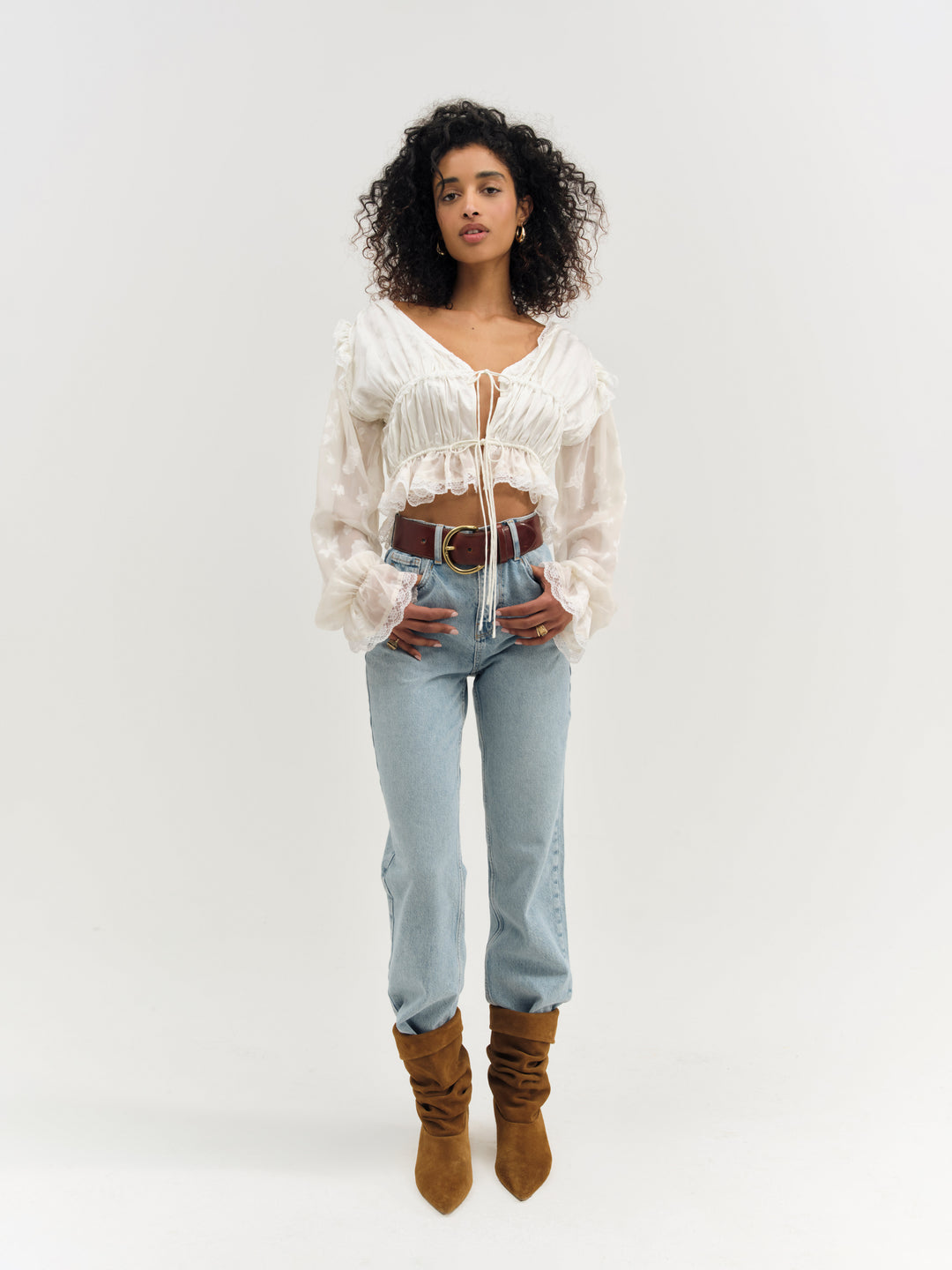 Jeanne Jacquard Top — Cream - Image 2