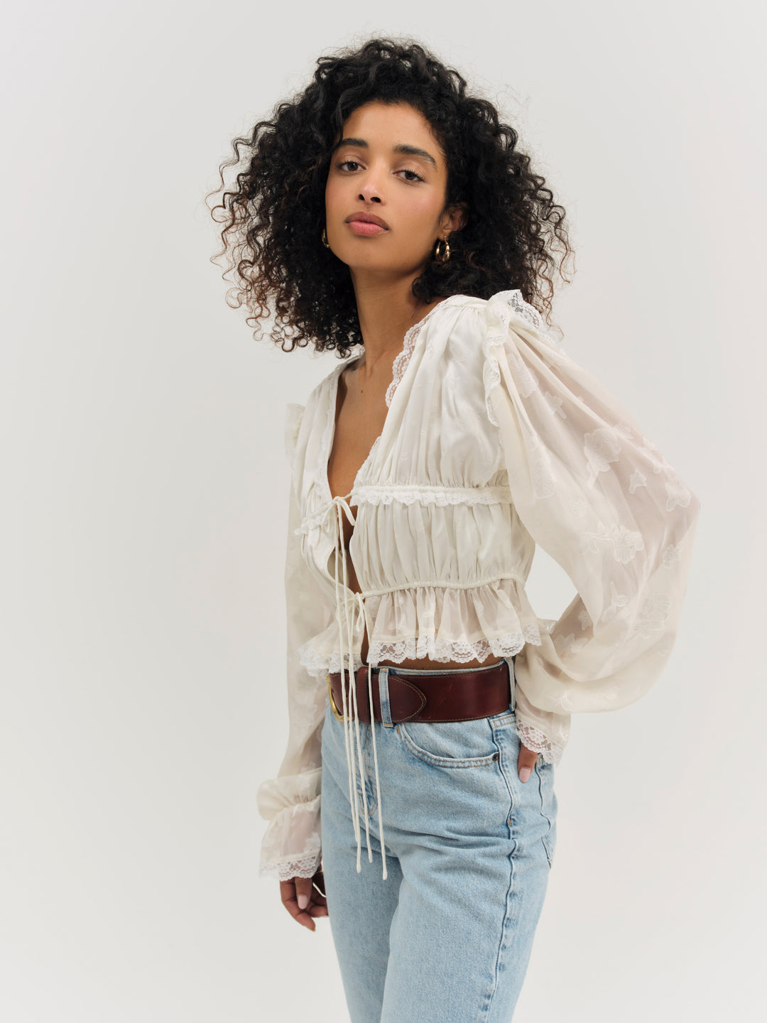 Jeanne Jacquard Top — Cream - Image 3
