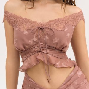 Colette Satin Burnout Top — Mahogany