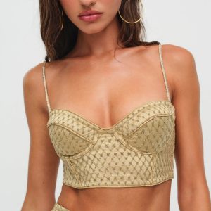 Glitter Grid Bustier Top — Gold