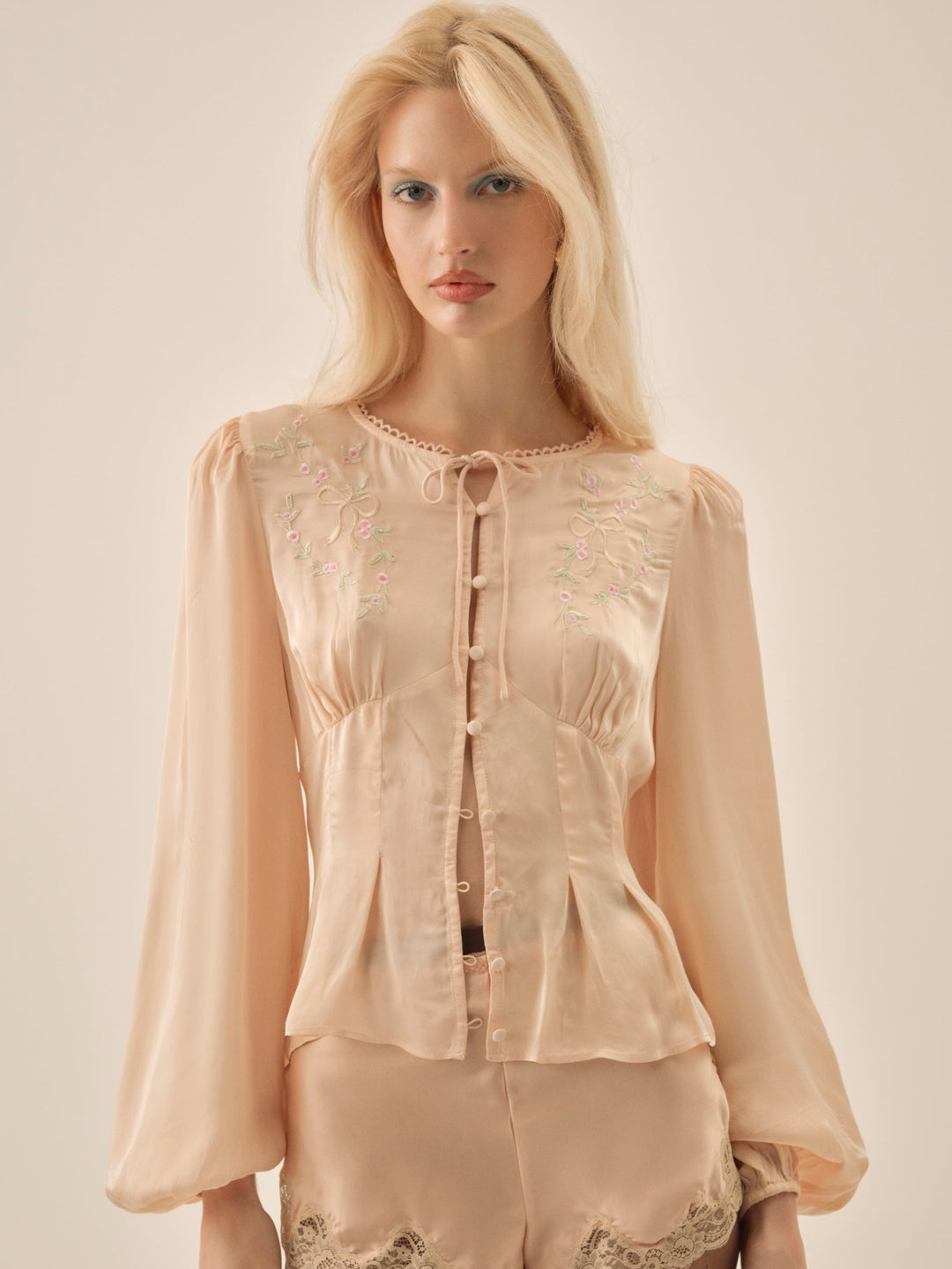 Betsy Bow Blouse — Pale Peach - Image 4