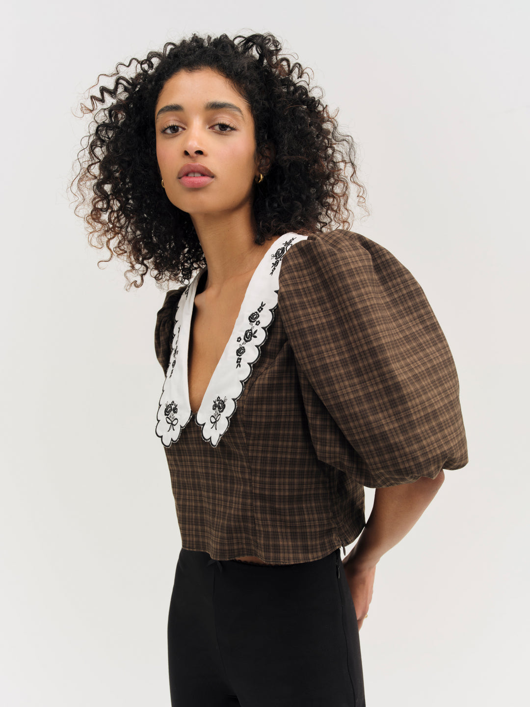 University Plaid Top — Brown - Image 3