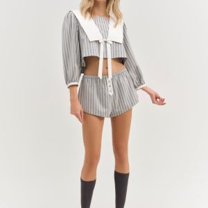 Linen Stripe Top — Blue