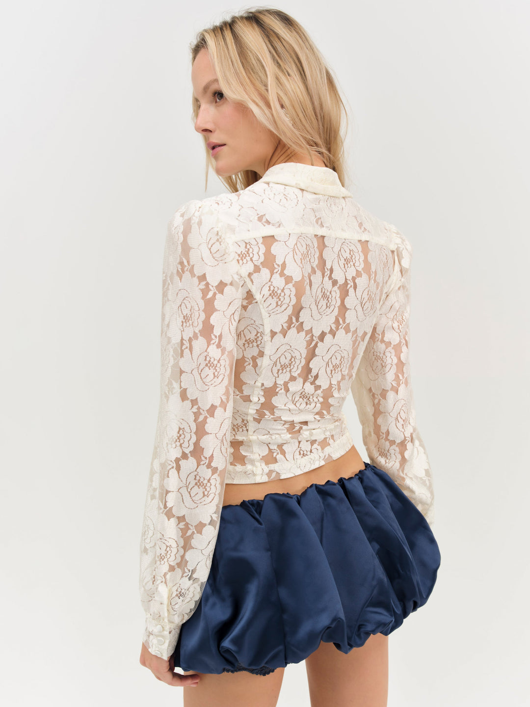 Claudia Rose Lace Button Down Top — Cream - Image 3