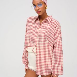 Georgia Gingham Button Down — Mauve