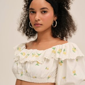 Lemon Spritz Crop Top — White