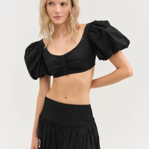 Helena Crop Poplin Top — Black