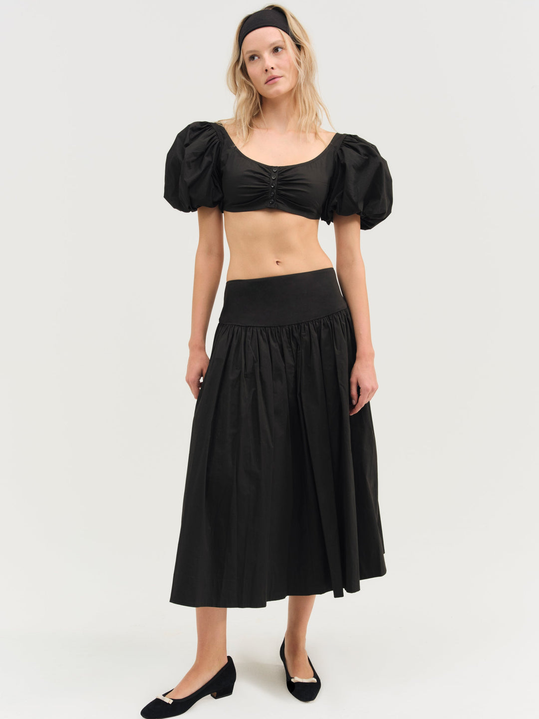 Helena Crop Poplin Top — Black - Image 2