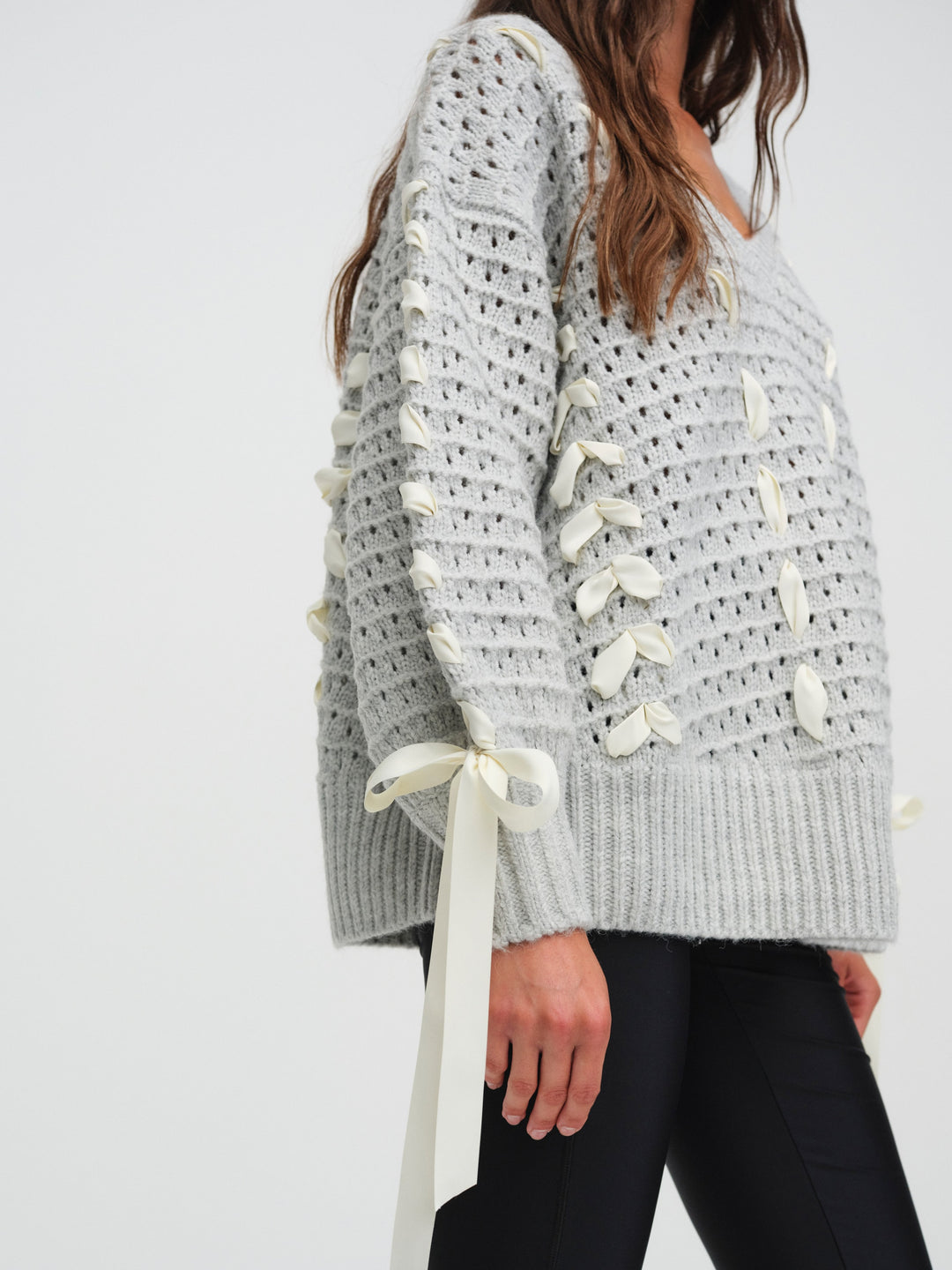 Liberty V Neck Sweater — Grey - Image 2