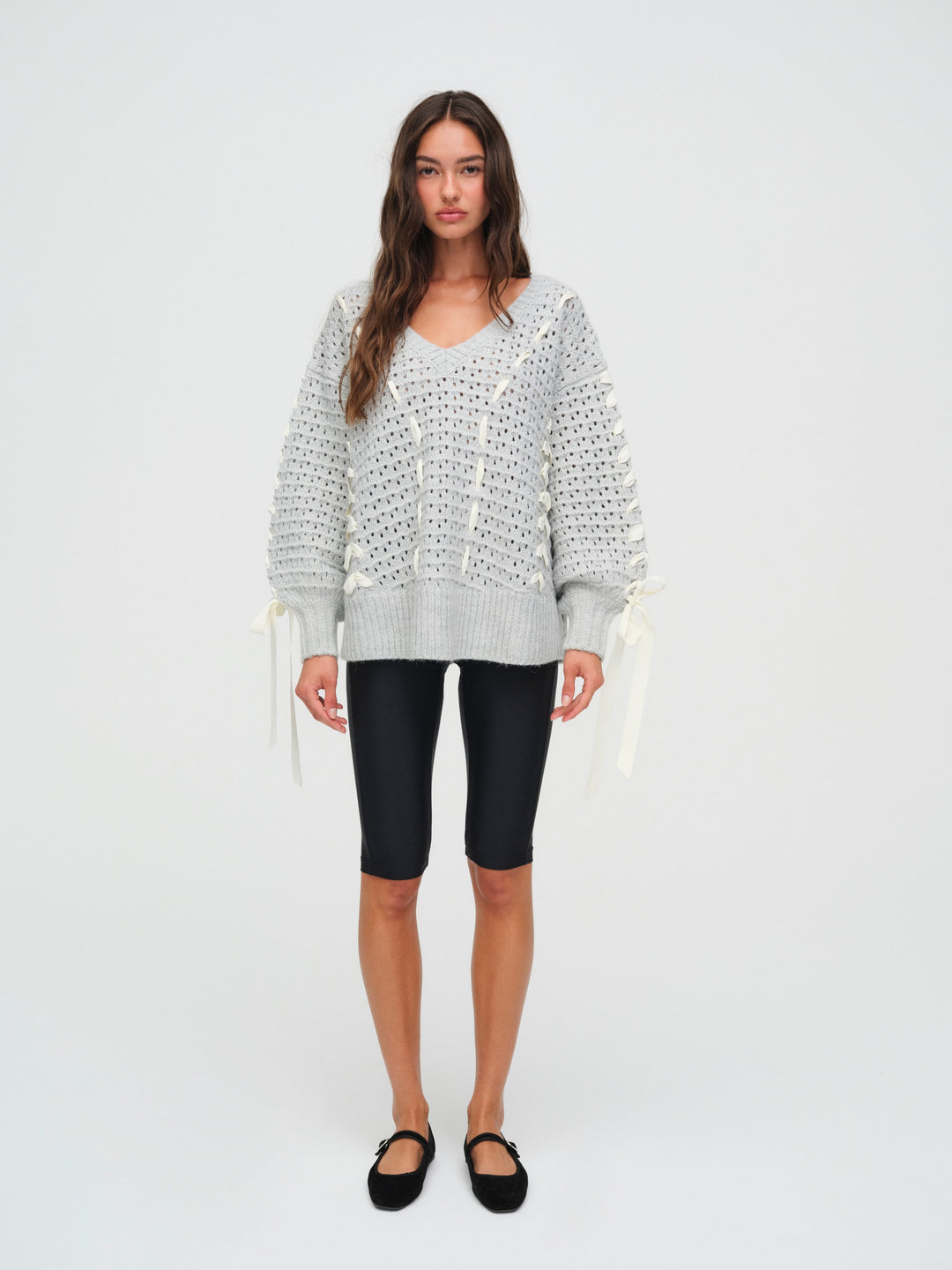Liberty V Neck Sweater — Grey - Image 4