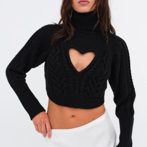 Vera Cropped Cut Out Sweater — Black