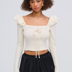Aliyah Pointelle Top — Cream