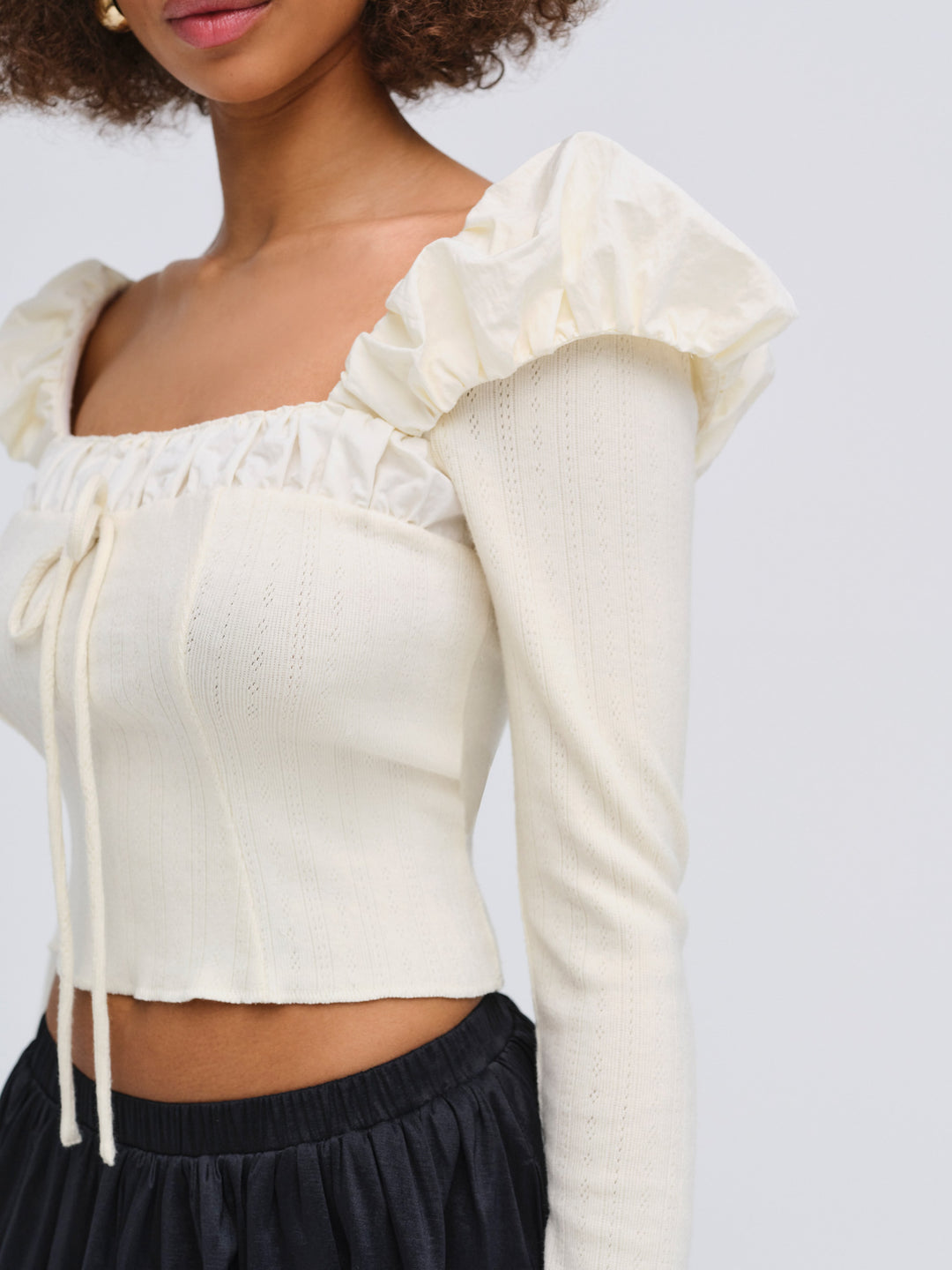 Aliyah Pointelle Top — Cream - Image 3