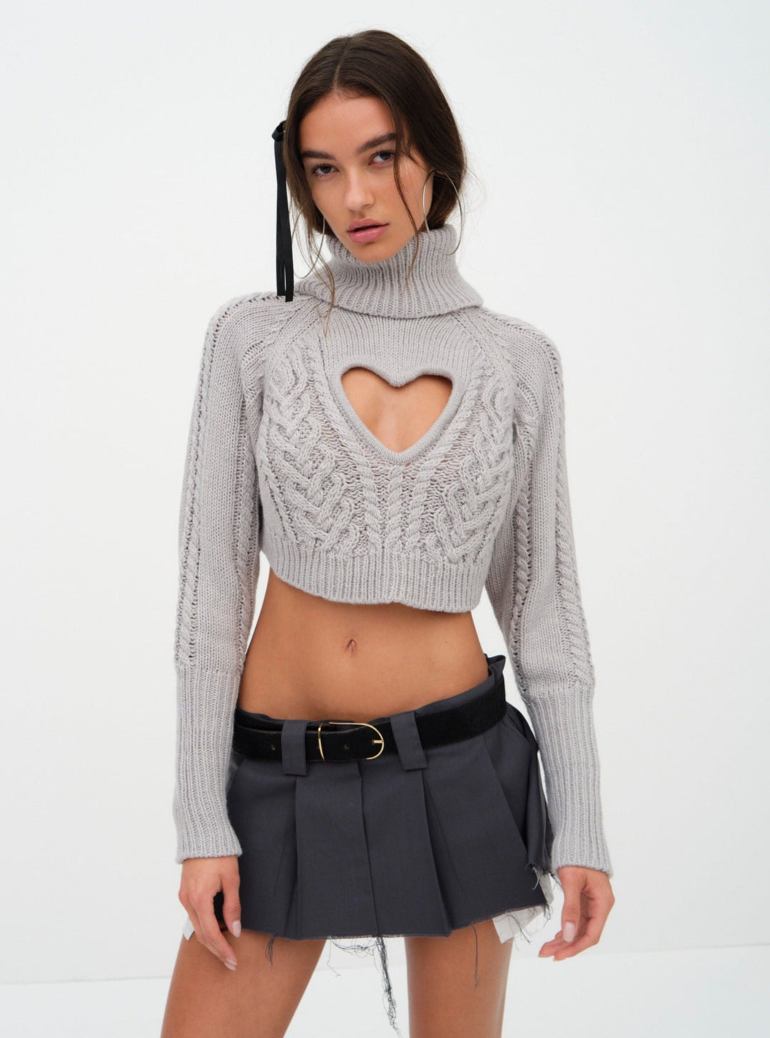 Vera Cropped Cut Out Sweater — Grey - Image 4