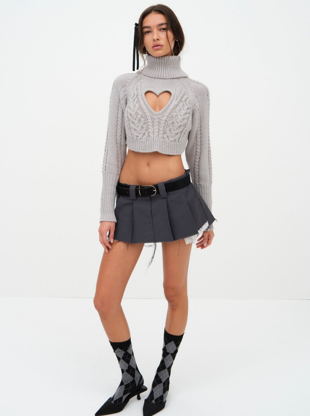 Vera Cropped Cut Out Sweater — Grey - Image 6