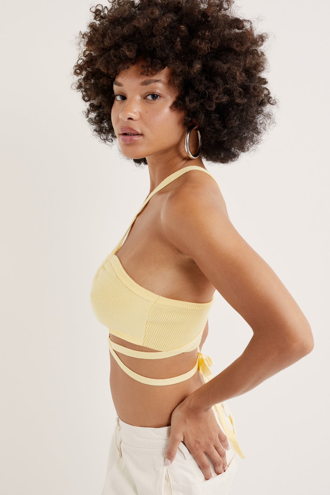 Jourdin Tie Crop Top — Yellow - Image 3