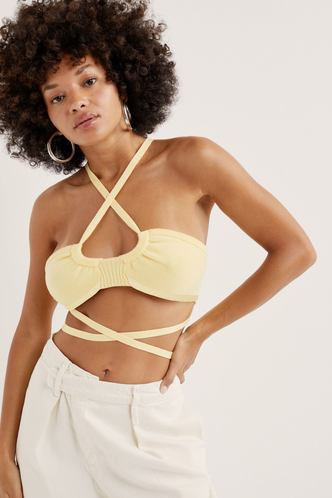 Jourdin Tie Crop Top — Yellow - Image 4