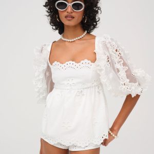 Daisy Eyelet Top — White