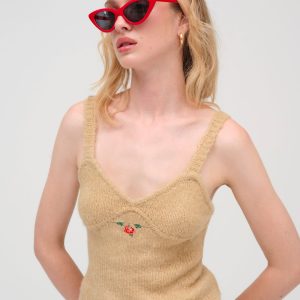 Grans Beaded Knit Tank — Tan