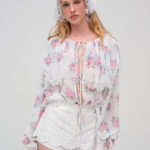 Doily Bouquet Long Sleeve Top — White