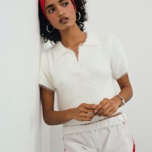 Fuzzy Knit  Top — White