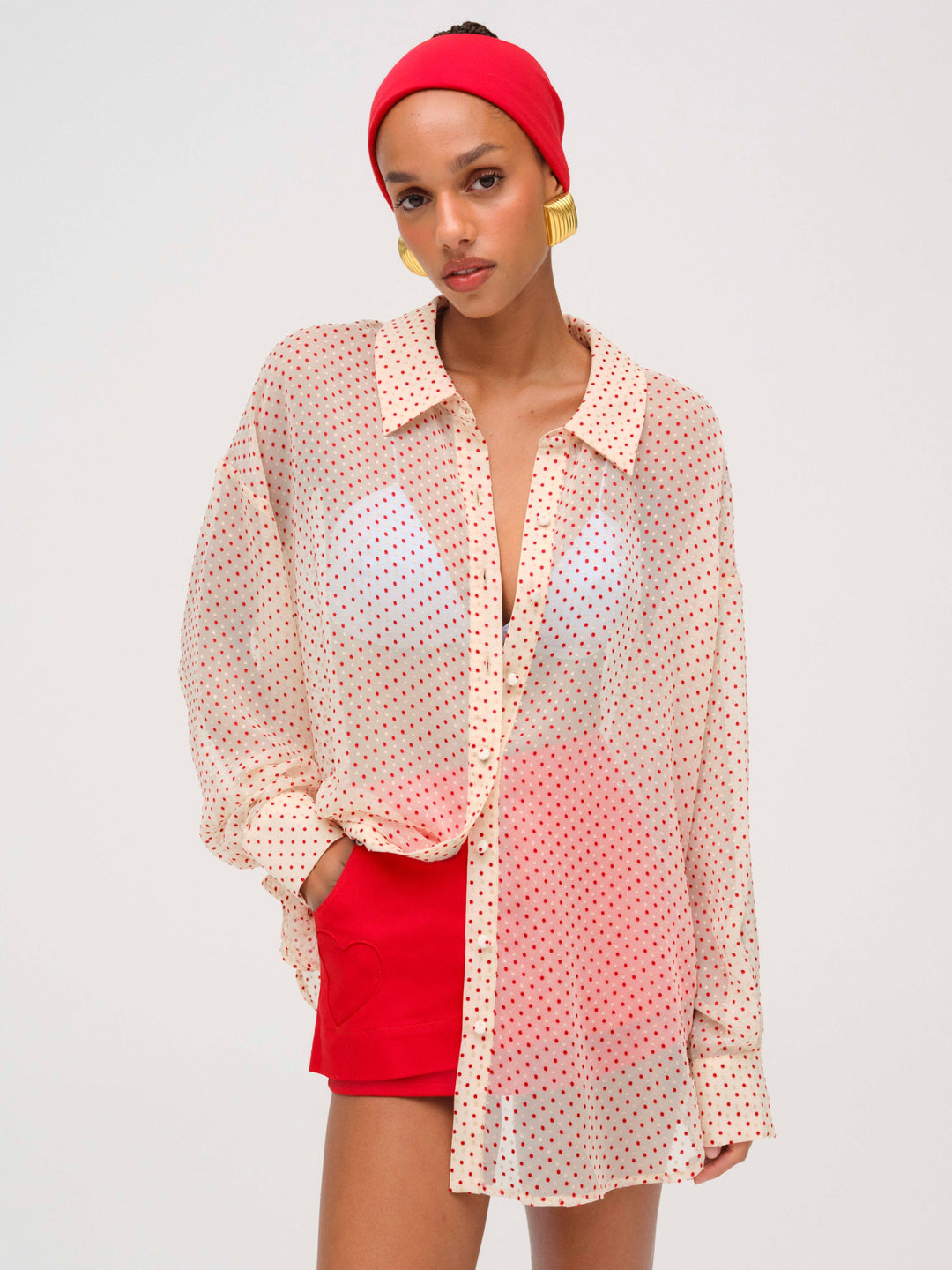 Love Dot Button-Up Top — Cream - Image 2
