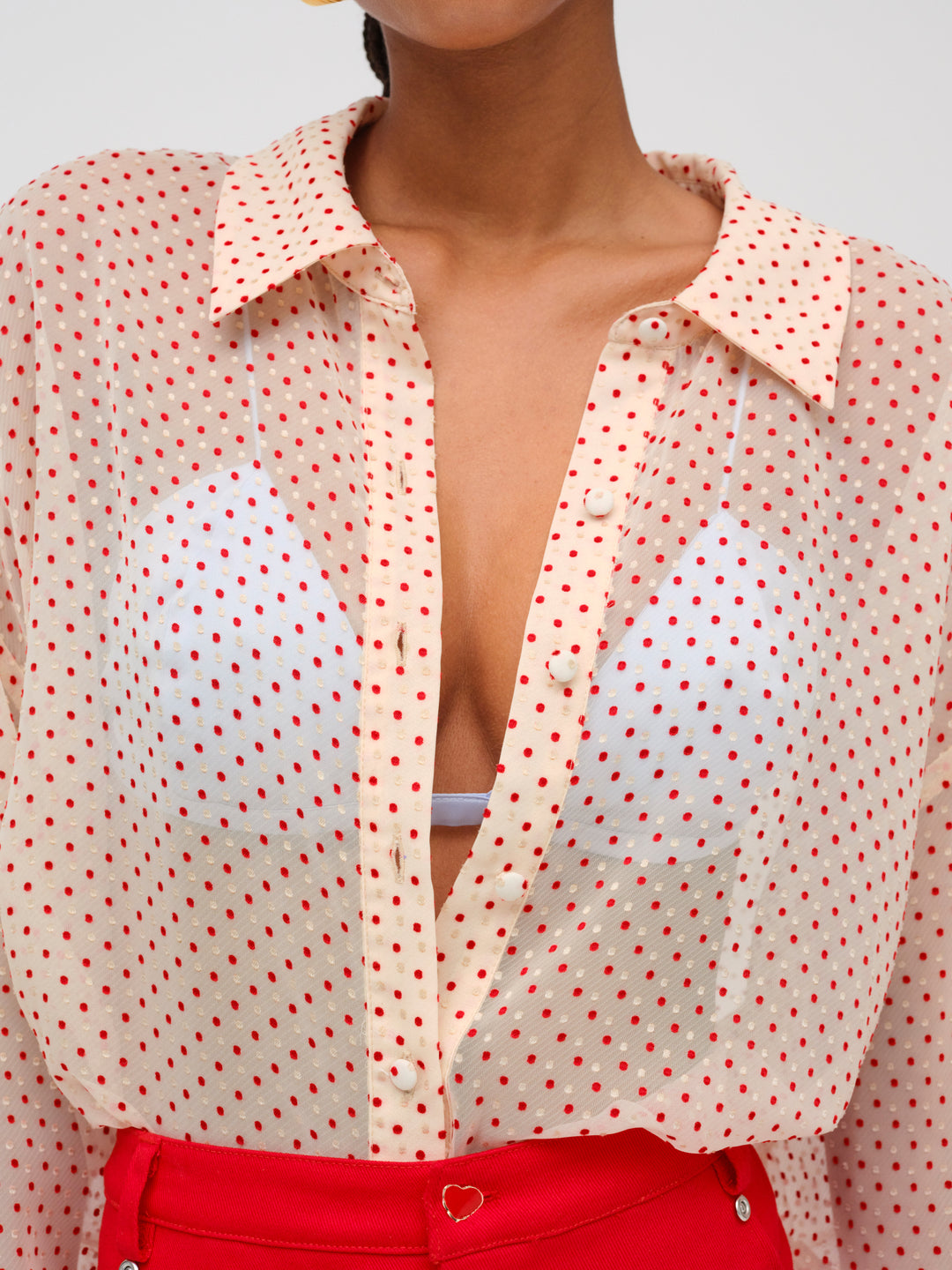 Love Dot Button-Up Top — Cream - Image 4