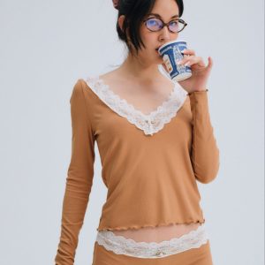 Eisley Ribbed Knit Top — Brown