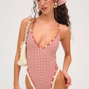 Strappy One Piece Swimsuit — Red