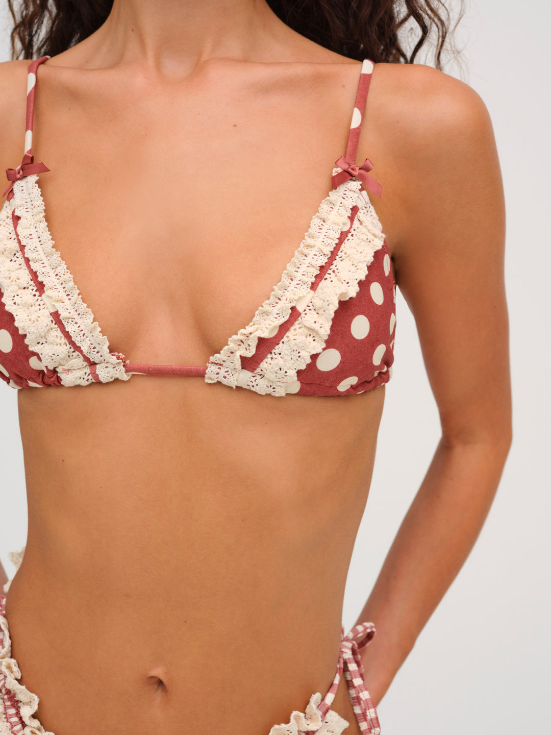 Dolly Dot Triangle Bikini Top — Red - Image 2
