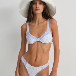 Floral Stems Underwire Bikini Top — White