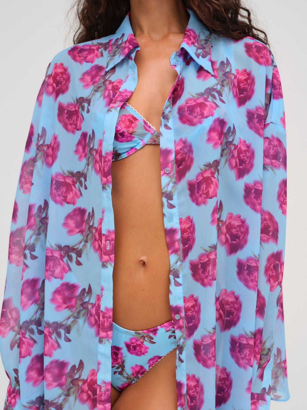 Floral Stems Button-Down Top — Blue - Image 3