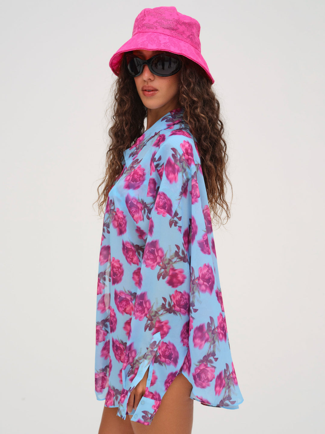 Floral Stems Button-Down Top — Blue - Image 4