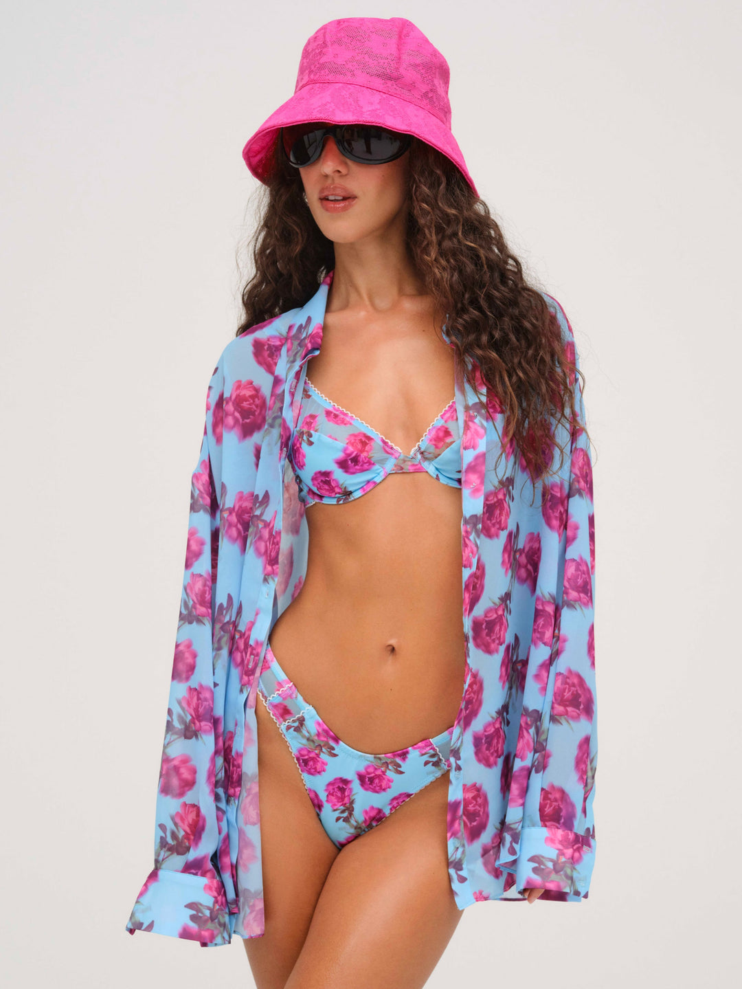 Floral Stems Button-Down Top — Blue - Image 5