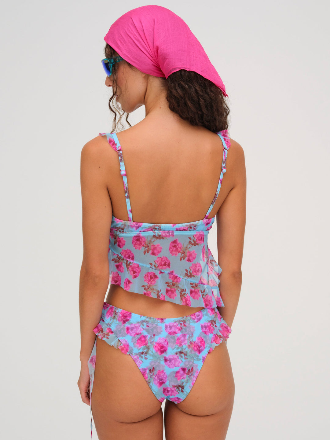 Floral Stems Ruffle Tankini — Blue - Image 3