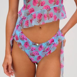 Floral Stems Ruffle Bikini Bottom — Blue
