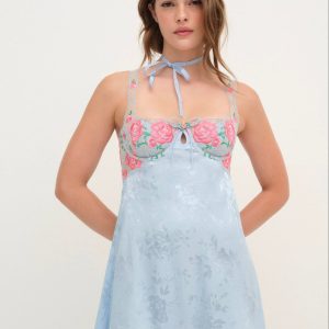 Vintage Rose Eyelet Slip — Blue