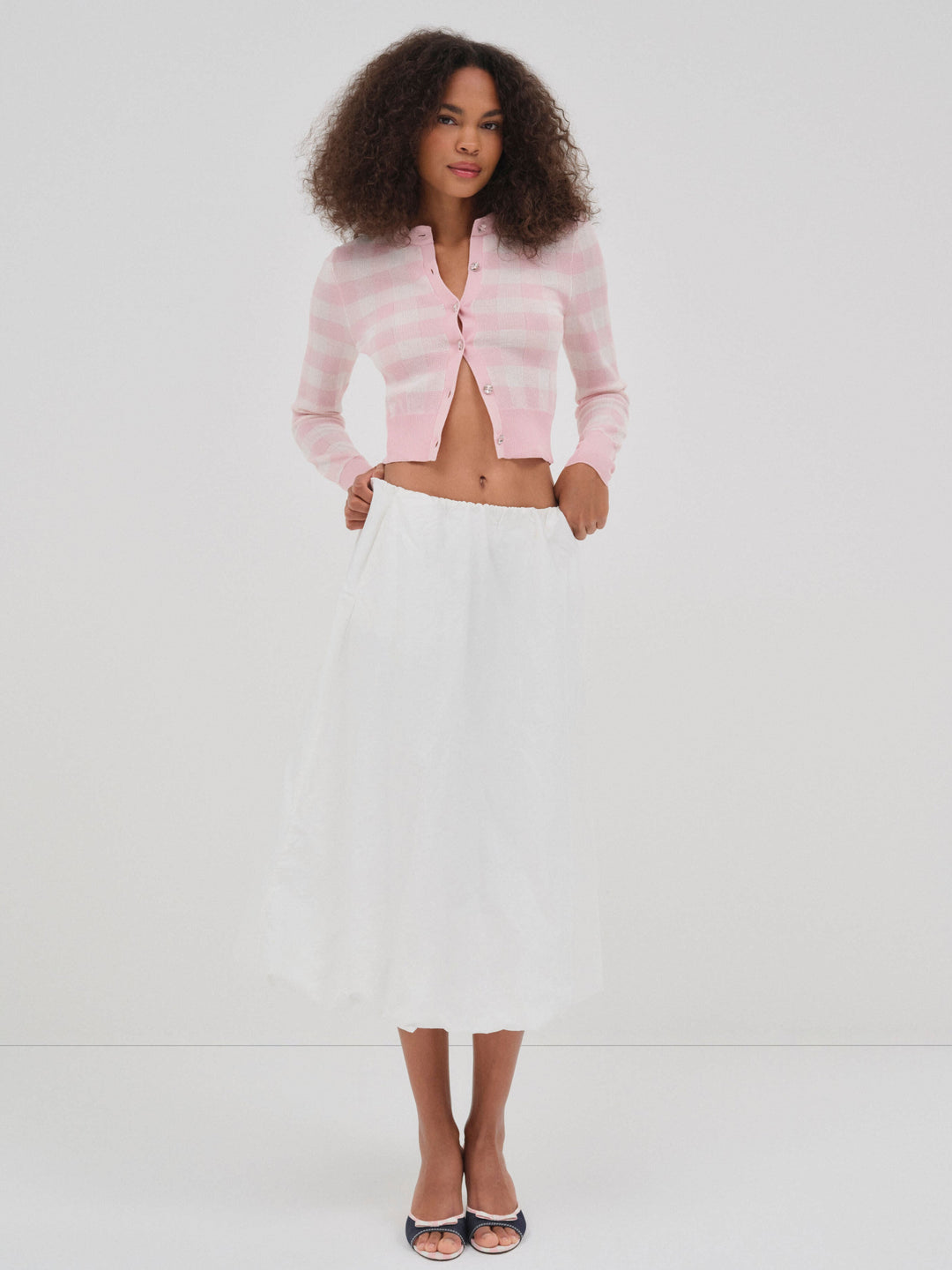 Brushed Gingham Knit Cardigan — Pink - Image 4