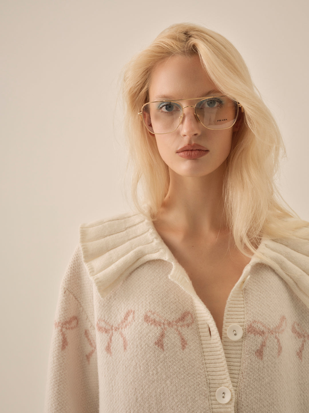 Bow Intarsia Knit Sweater — White - Image 3