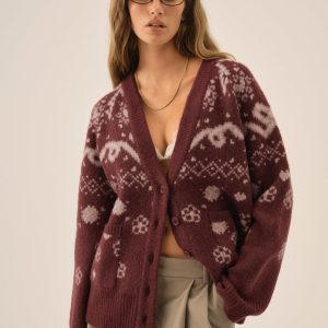 Arabella Intarsia Chunky Cardigan — Mauve