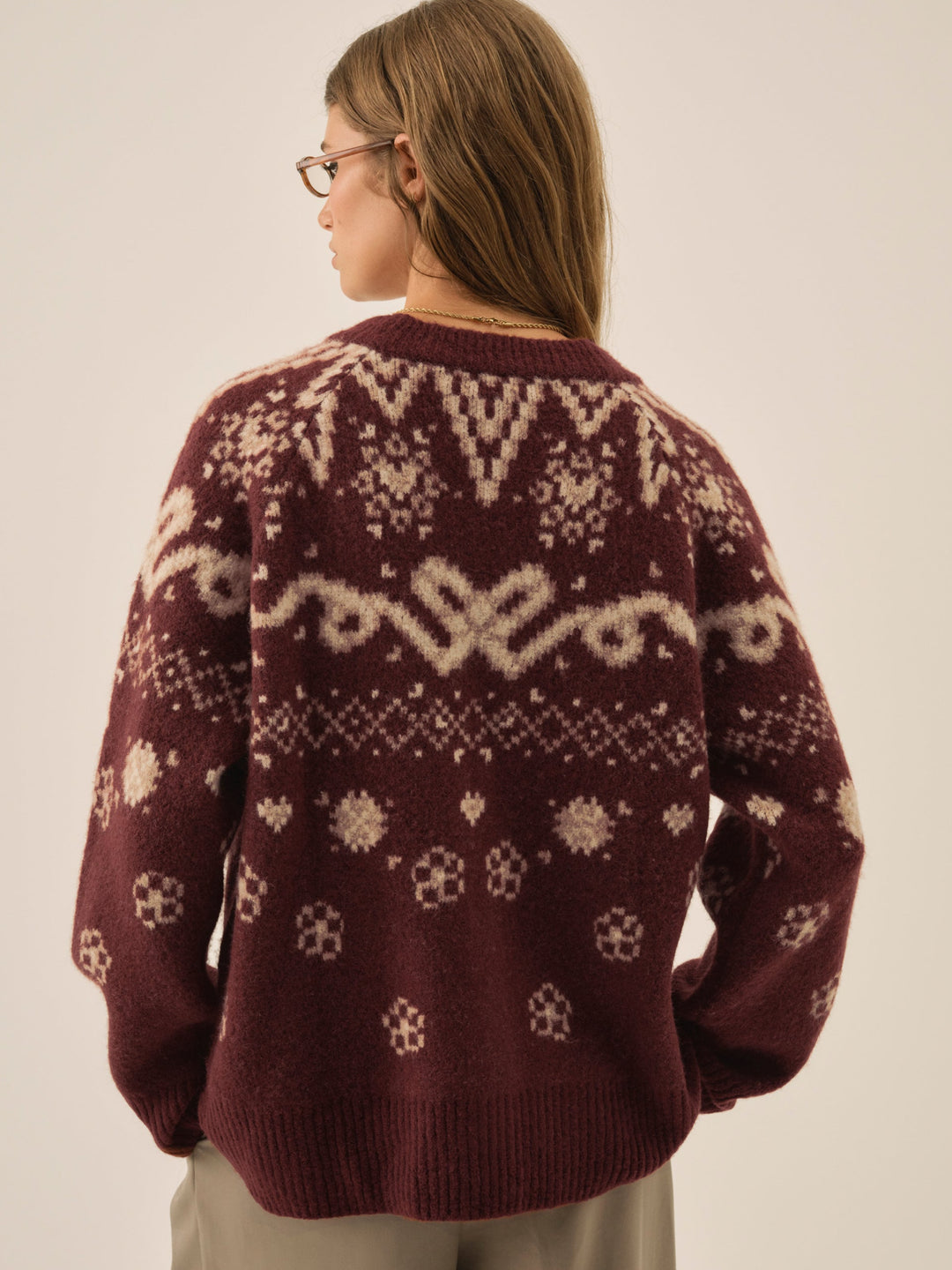 Arabella Intarsia Chunky Cardigan — Mauve - Image 2
