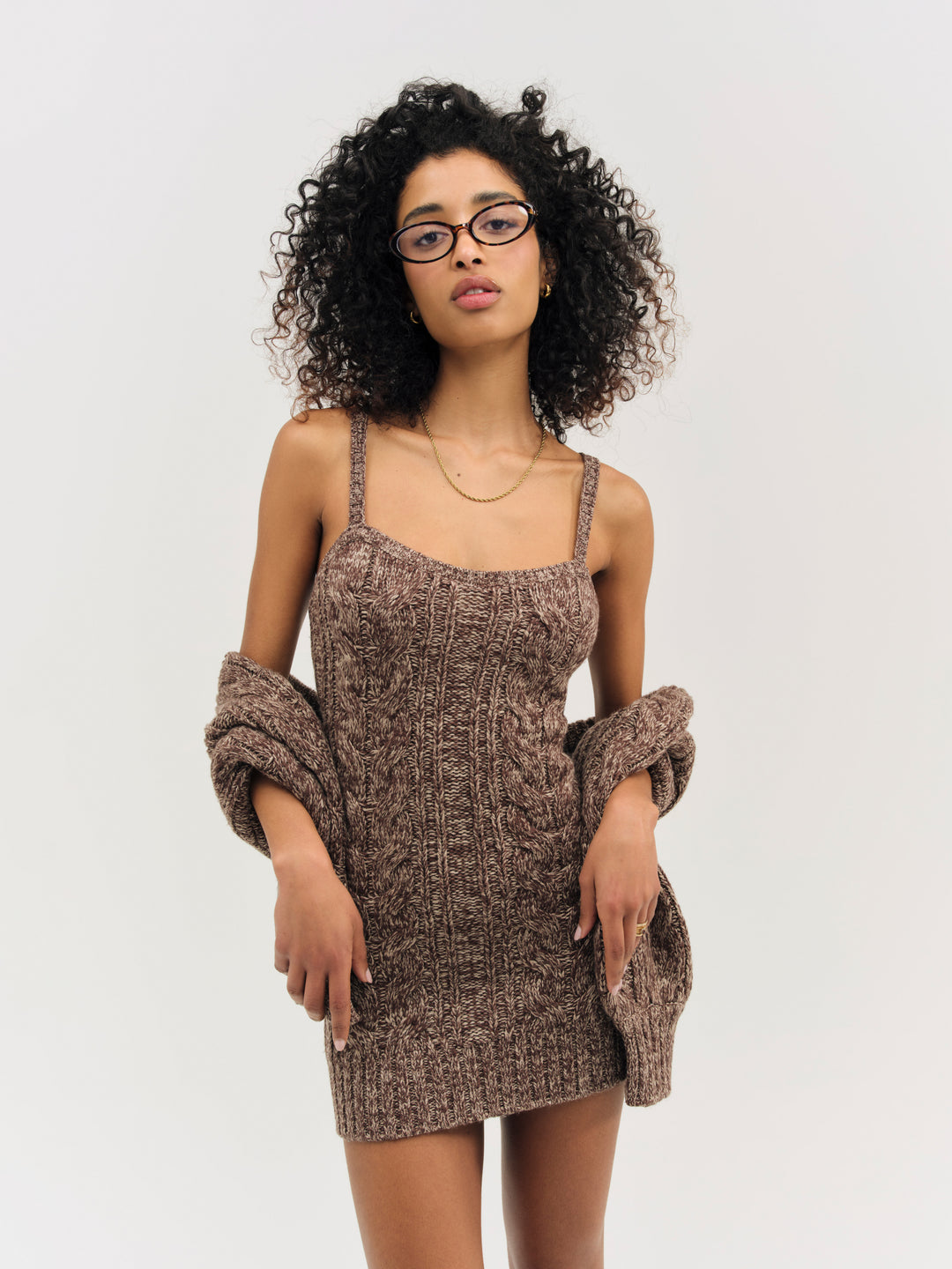 Nathalie Knit Mini Dress — Brown - Image 4