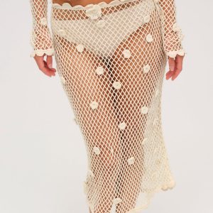 Betty Bouquet Knit Midi Skirt — Cream