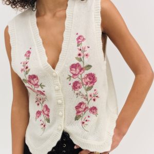 Molly Embroidered Sweater Vest — Cream